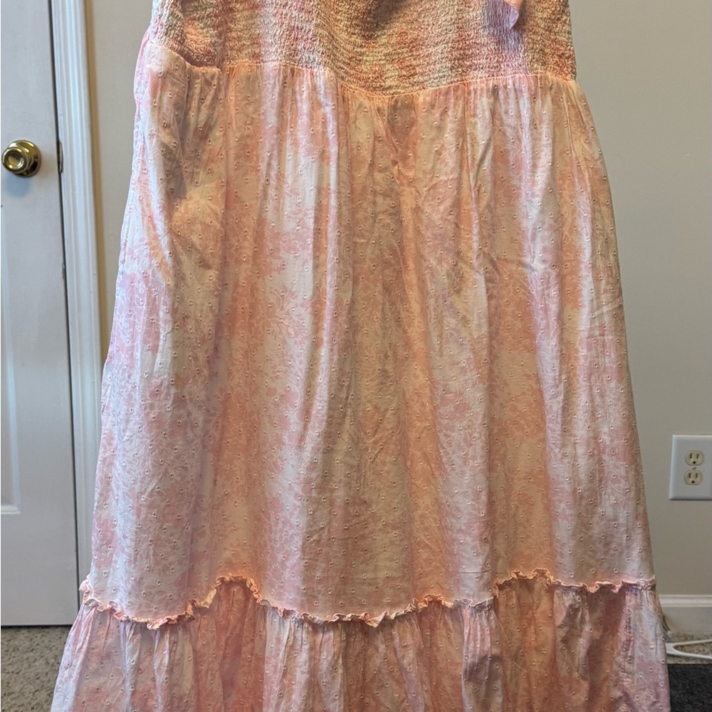 Crown & Ivy Pink Smocked Tiered Maxi Dress